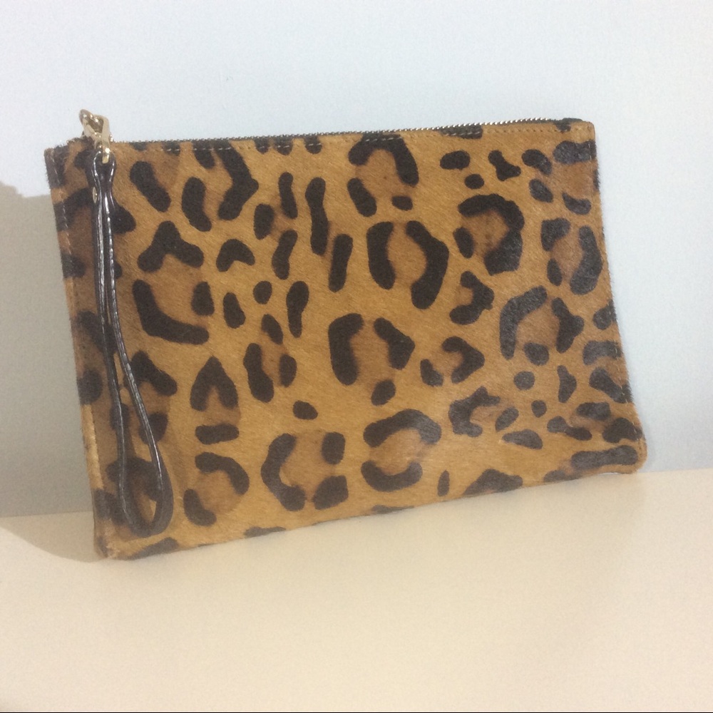Whistles Leopard Animal Print Wristlet Top Zip Brown Black Purse Clutch *WEAR